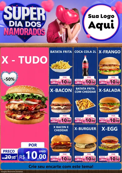 Modelo de Encarte para Encarte A4 Vertical com o tema Super Dia dos Namorados para Hamburgueria