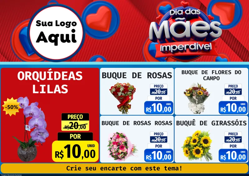Modelo de Encarte para Encarte A4 Horizontal com o tema Dia Das Mães Imperdível para Floricultura e jardim