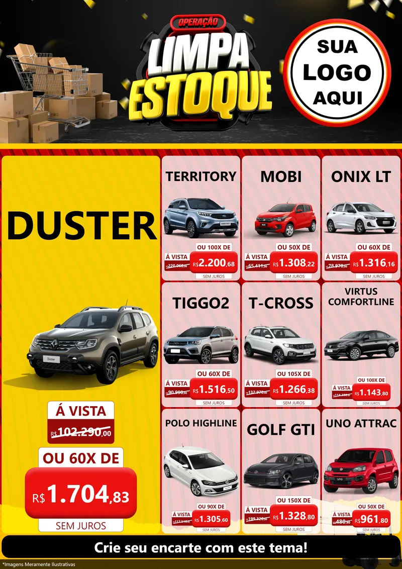 Modelo de Encarte para Encarte A4 Vertical com o tema Operação Limpa Estoque para Concessionaria de Carros