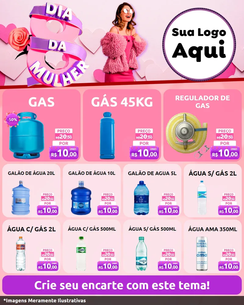 Modelo de Rede Social para Feed Instagram com o tema Dia da Mulher para Água e gás