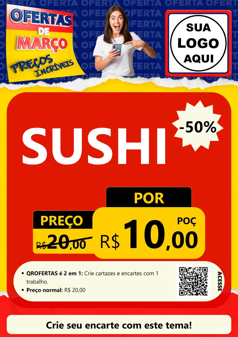 Modelo de Cartaz para Cartaz A4 Vertical com o tema Ofertas de Março - Preços Incríveis para Comida japonesa