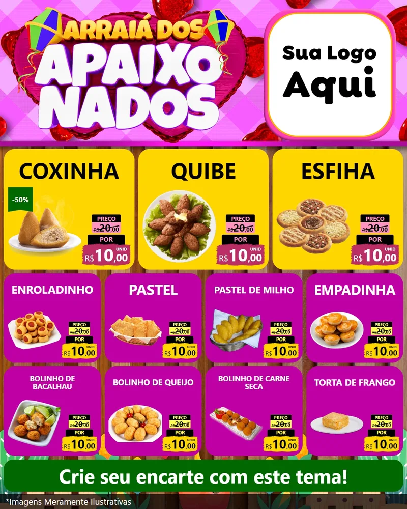 Modelo de Rede Social para Feed Instagram com o tema Arraiá dos Apaixonados para Salgadaria
