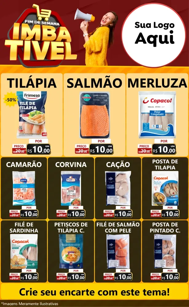 Modelo de Encarte para Encarte Grande com o tema Fim de Semana Imbatível para Peixaria