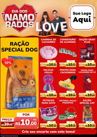 Modelo de Encarte para Encarte A4 Vertical com o tema Dia dos Namorados para Pet Shop