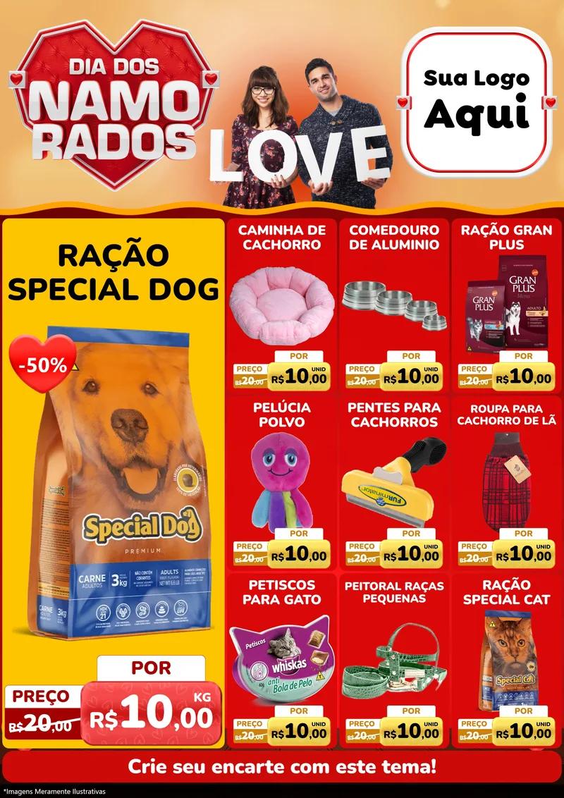 Modelo de Encarte para Encarte A4 Vertical com o tema Dia dos Namorados para Pet Shop