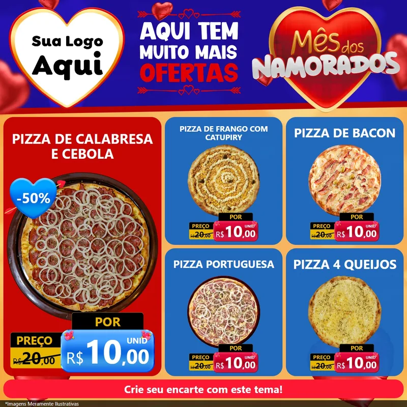 Modelo de Rede Social para Feed Facebook com o tema Mês dos Namorados para Pizzaria