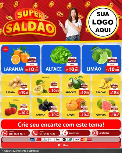 Modelo de Rede Social para Feed Instagram com o tema Super Saldão para Hortifrúti
