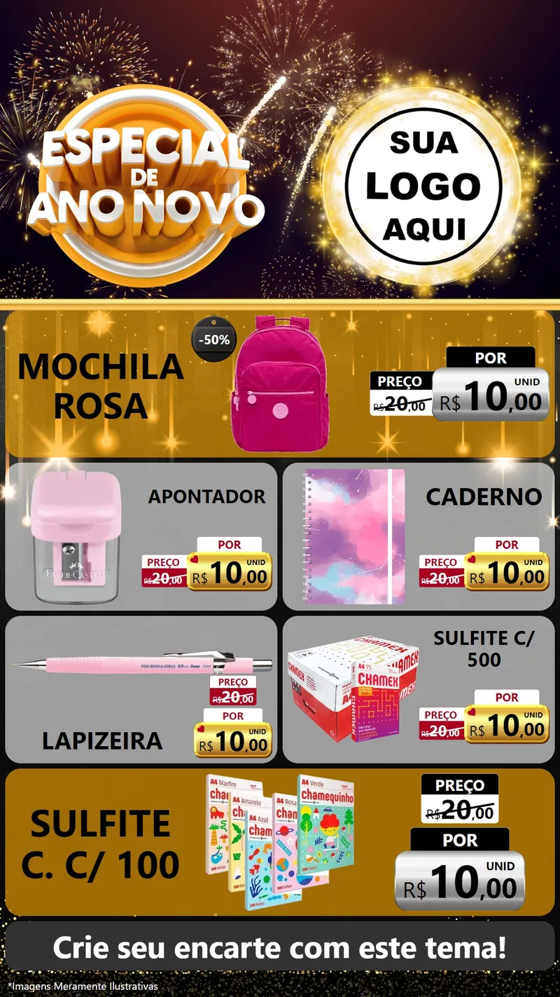 Modelo de TV para TV Vertical com o tema Especial de Ano Novo para Papelaria