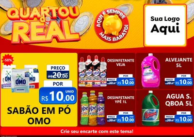 Modelo de Encarte para Encarte A4 Horizontal com o tema Quartou do Real para Produtos de Limpeza