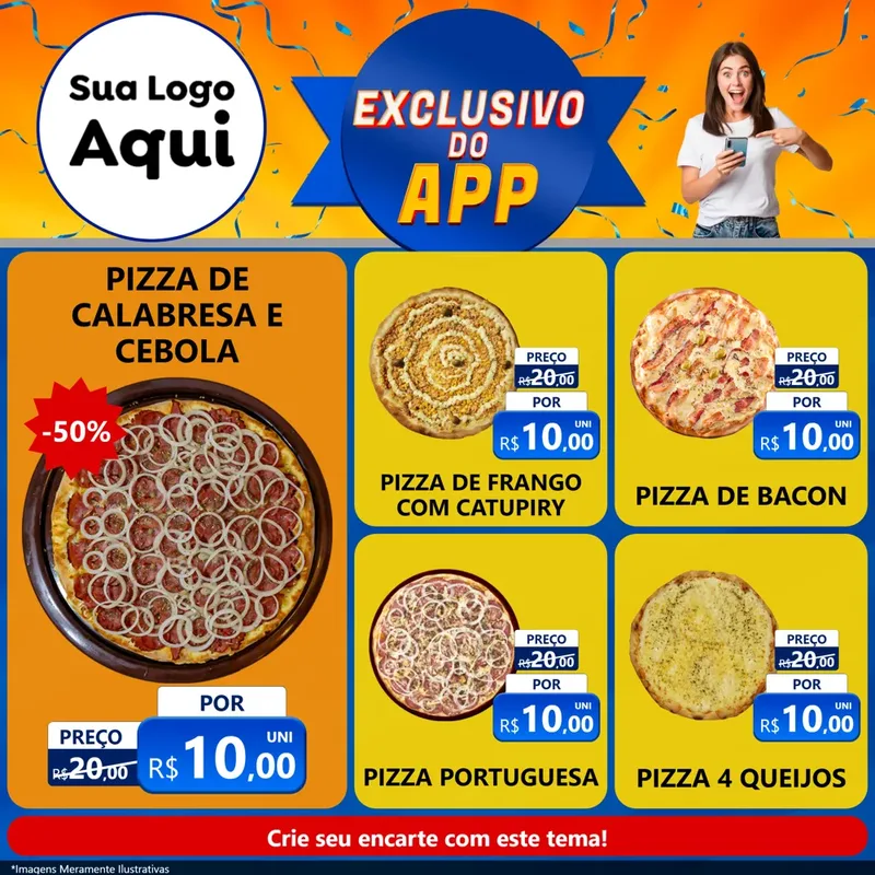 Modelo de Rede Social para Feed Facebook com o tema Exclusivo do Aplicativo para Pizzaria
