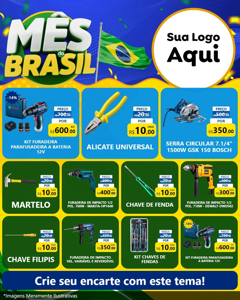 Modelo de Rede Social para Feed Instagram com o tema Mês do Brasil para Maquinas e Ferramentas