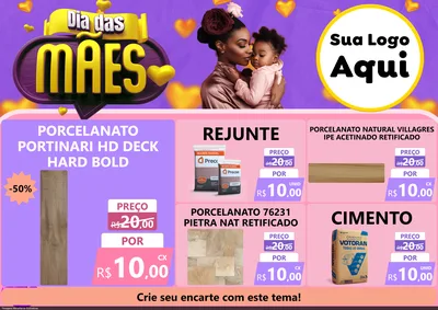 Modelo de Encarte para Encarte A4 Horizontal com o tema Dia das Mães para Pisos e revestimentos