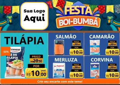 Modelo de Encarte para Encarte A4 Horizontal com o tema Festa Boi Bumbá para Peixaria