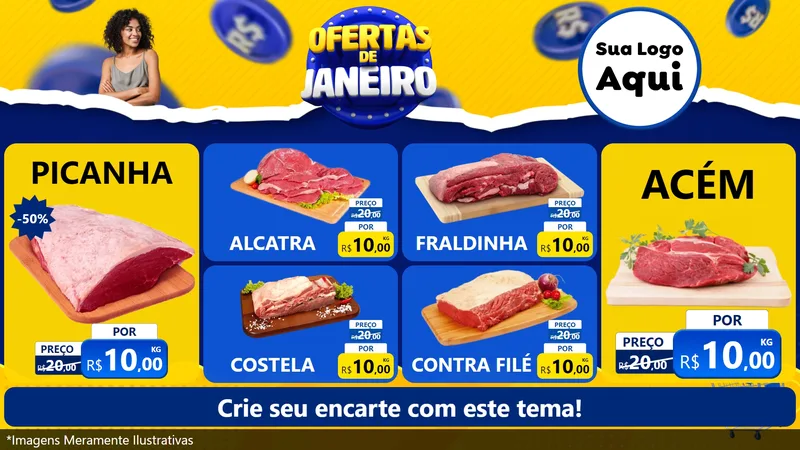 Modelo de TV para TV Horizontal com o tema Ofertas de Janeiro para Açougue