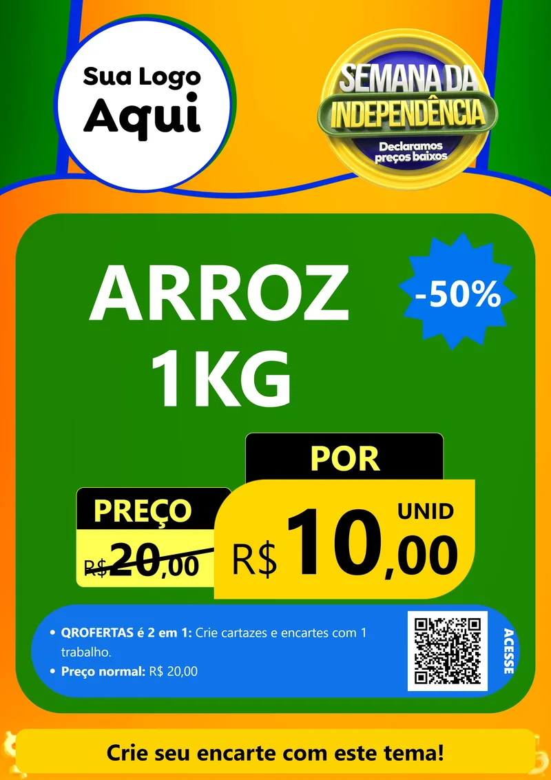 Modelo de Cartaz para Cartaz A4 Vertical com o tema Semana da Independência Declaramos Preços Baixos para Supermercado