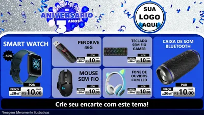 Modelo de TV para TV Horizontal com o tema Promoção de Aniversário - 3 Anos para Informática