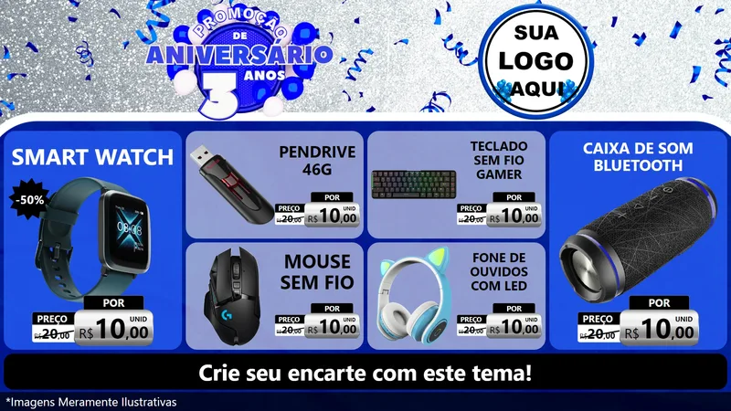 Modelo de TV para TV Horizontal com o tema Promoção de Aniversário - 3 Anos para Informática