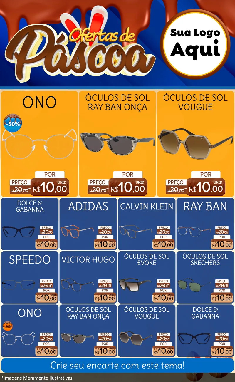 Modelo de Encarte para Encarte Grande com o tema Ofertas de Páscoa para Óticas