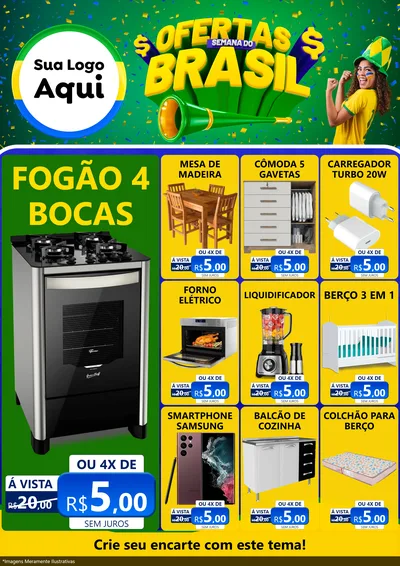 Modelo de Encarte para Encarte A4 Vertical com o tema Ofertas Semana do Brasil para Móveis e Eletro