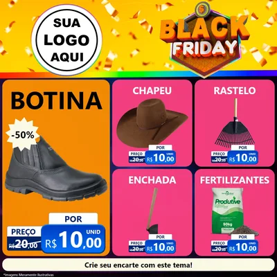 Modelo de Rede Social para Feed Facebook com o tema Black Friday para Agropecuária