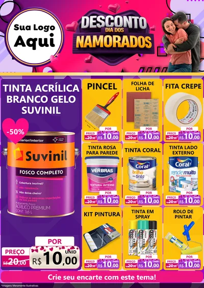 Modelo de Encarte para Encarte A4 Vertical com o tema Desconto Dia dos Namorados para Tintas e Ferramentas