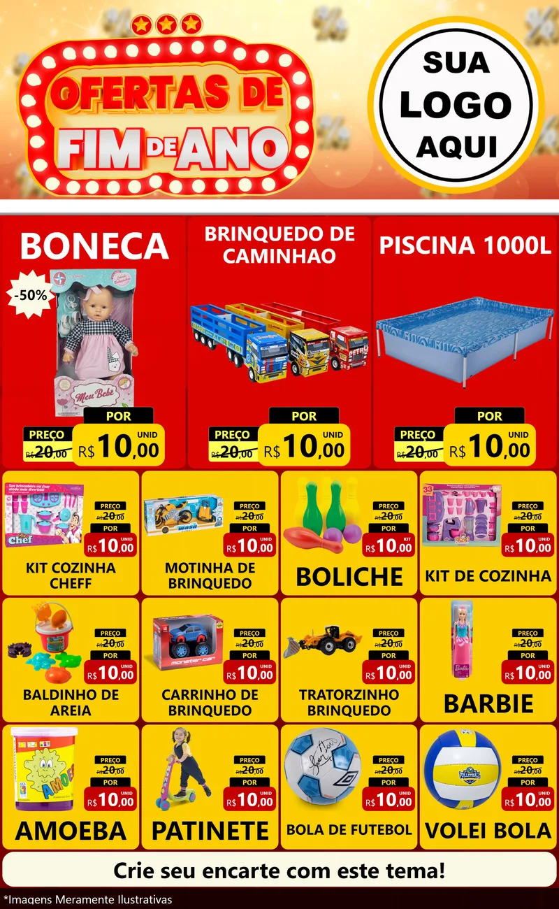Modelo de Encarte para Encarte Grande com o tema Ofertas de Fim de Ano para Brinquedos
