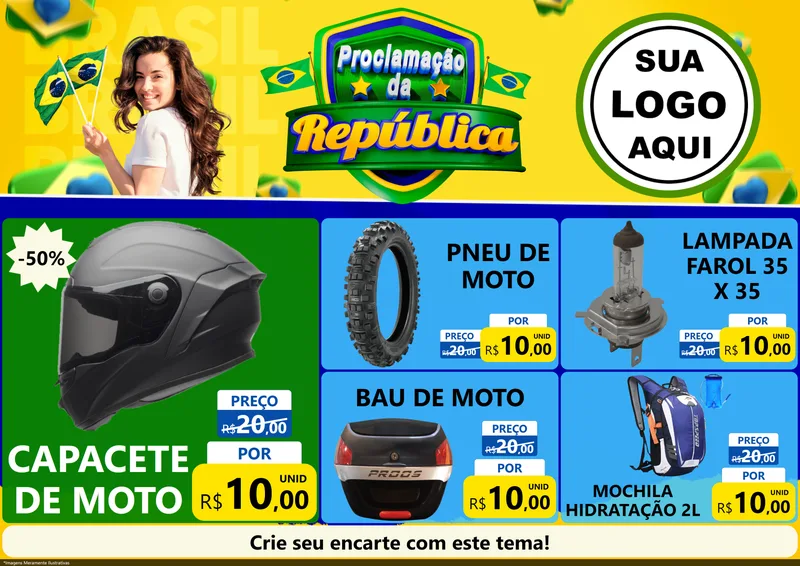 Modelo de Encarte para Encarte A4 Horizontal com o tema Proclamação da República para Moto peças