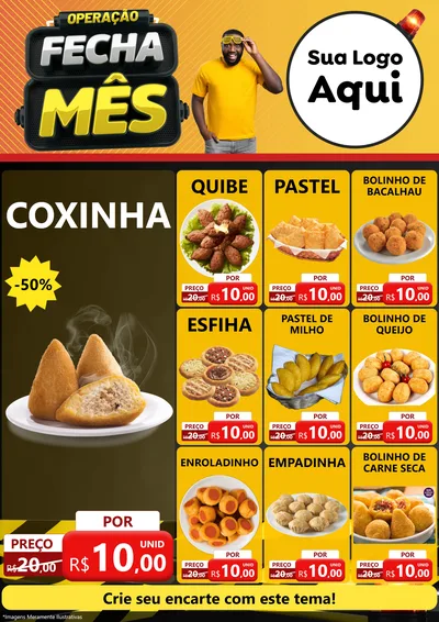 Modelo de Encarte para Encarte A4 Vertical com o tema Operação Fecha Mês para Salgadaria