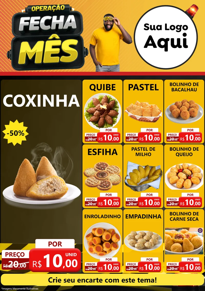 Modelo de Encarte para Encarte A4 Vertical com o tema Operação Fecha Mês para Salgadaria