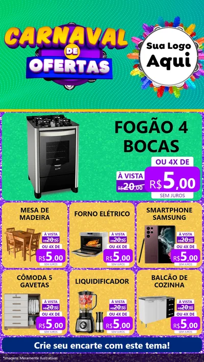 Modelo de Rede Social para Stories com o tema Carnaval de Ofertas para Móveis e Eletro