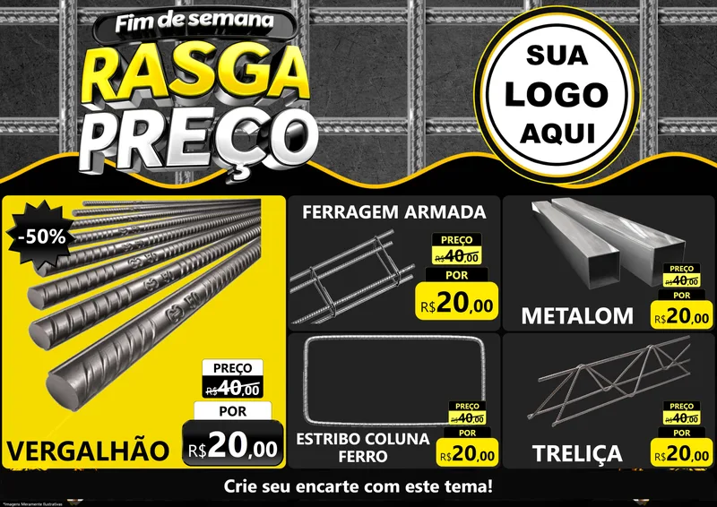 Modelo de Encarte para Encarte A4 Horizontal com o tema Fim de Semana Rasga Preço para Ferragens