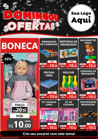 Modelo de Encarte para Encarte A4 Vertical com o tema Domingou de Ofertas para Brinquedos