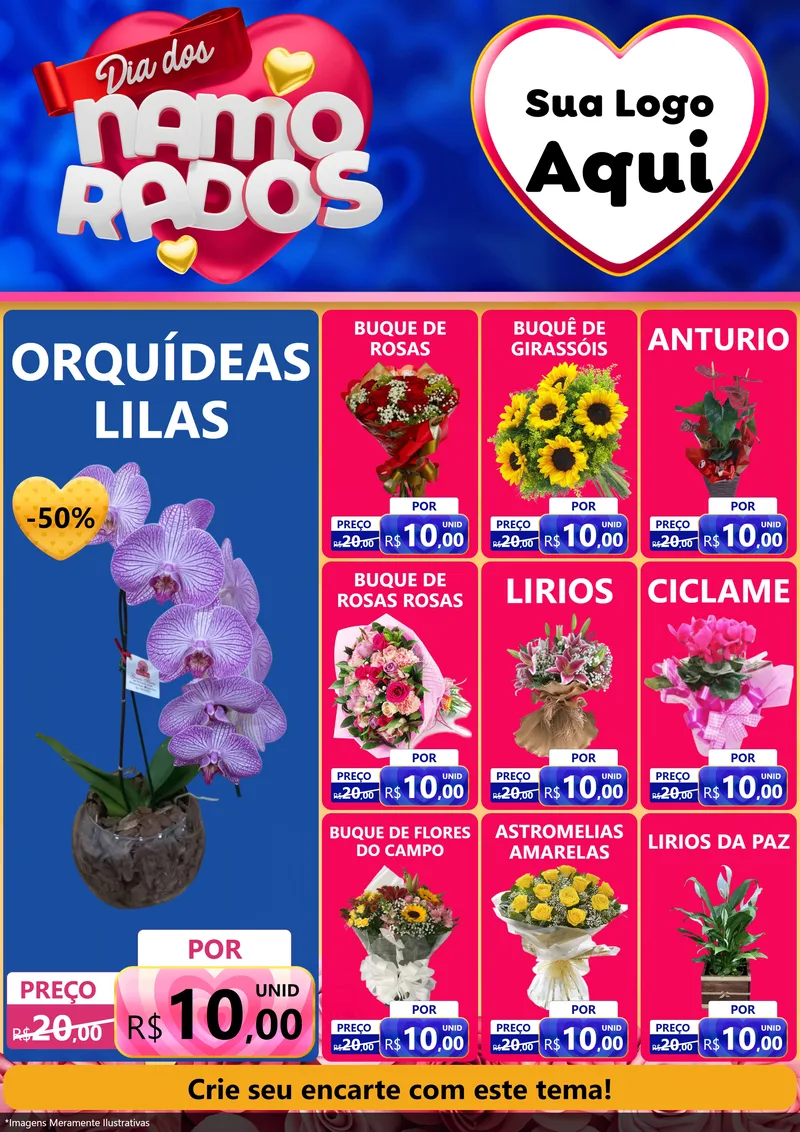 Modelo de Encarte para Encarte A4 Vertical com o tema Dia dos namorados para Floricultura e jardim