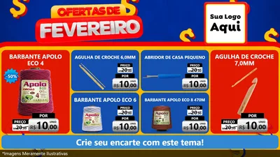 Modelo de TV para TV Horizontal com o tema Ofertas de Fevereiro para Armarinho e Aviamentos