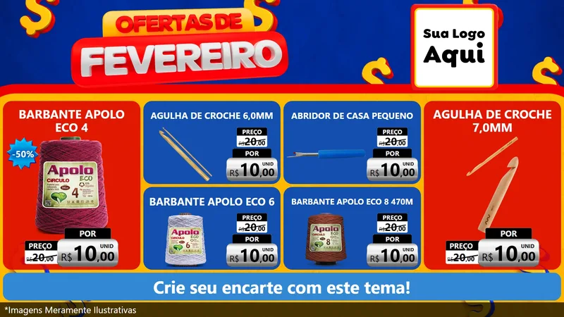 Modelo de TV para TV Horizontal com o tema Ofertas de Fevereiro para Armarinho e Aviamentos