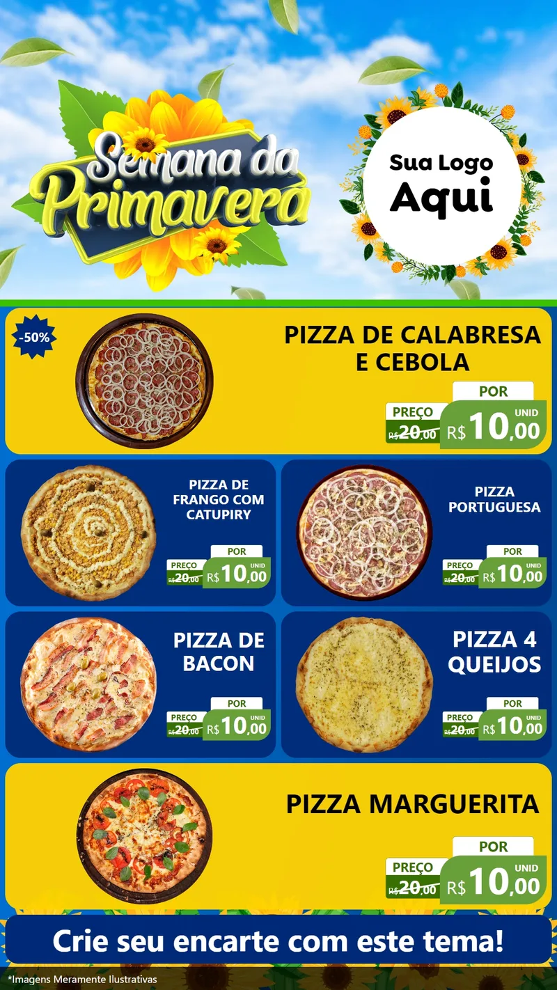Modelo de TV para TV Vertical com o tema Semana da Primavera para Pizzaria