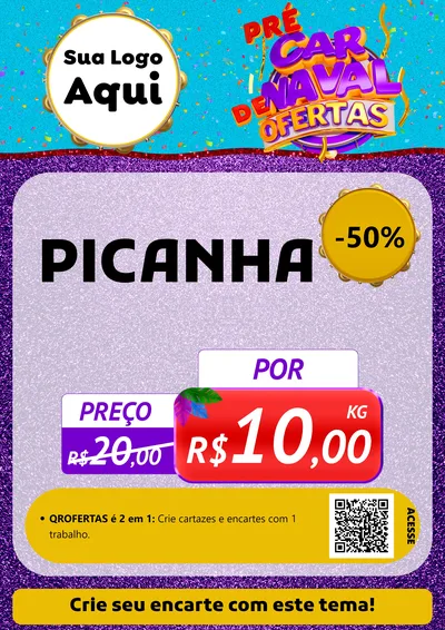 Modelo de Cartaz para Cartaz A4 Vertical com o tema Pré Carnaval de Ofertas para Açougue
