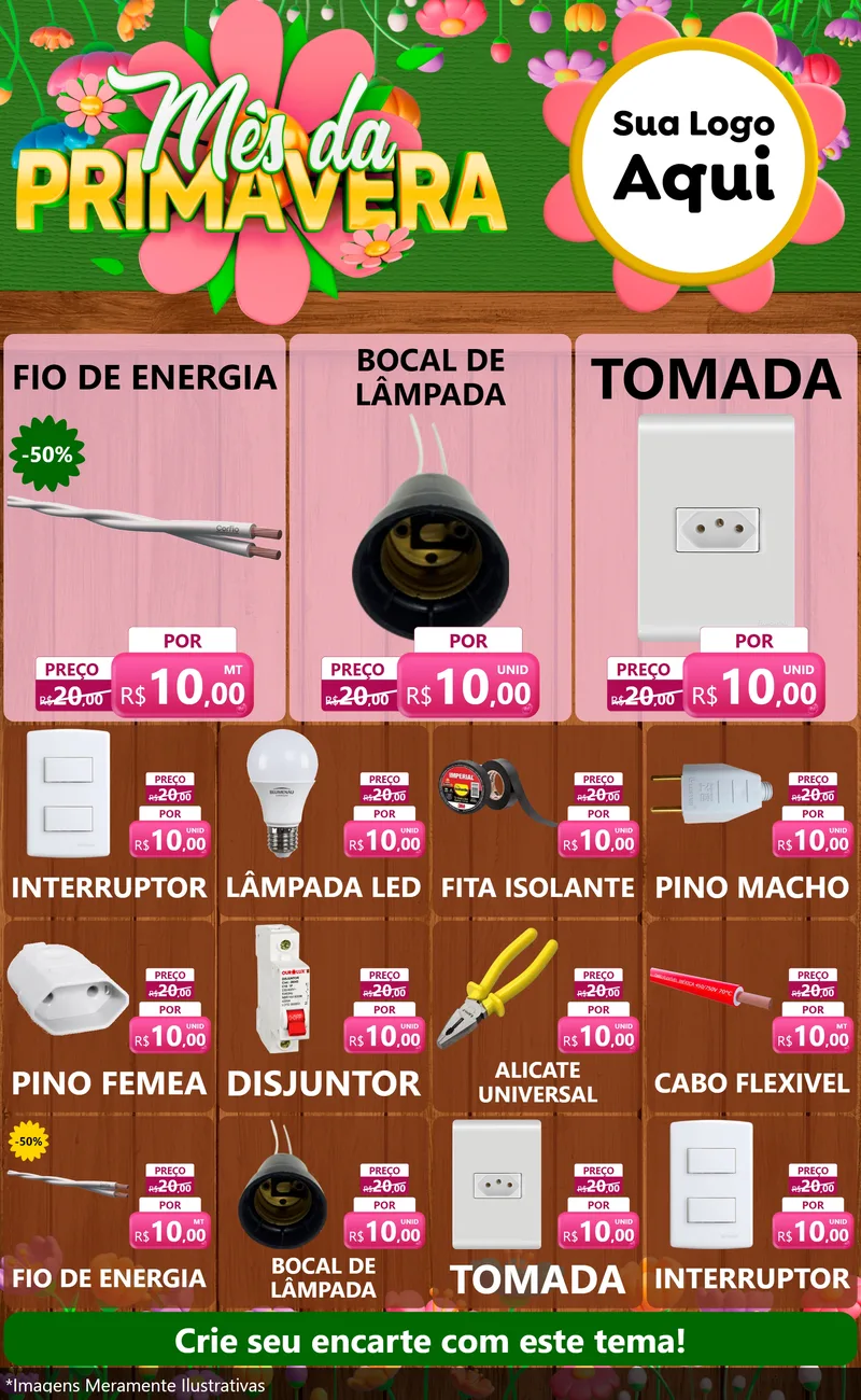 Modelo de Encarte para Encarte Grande com o tema Mês da Primavera para Materiais Elétricos