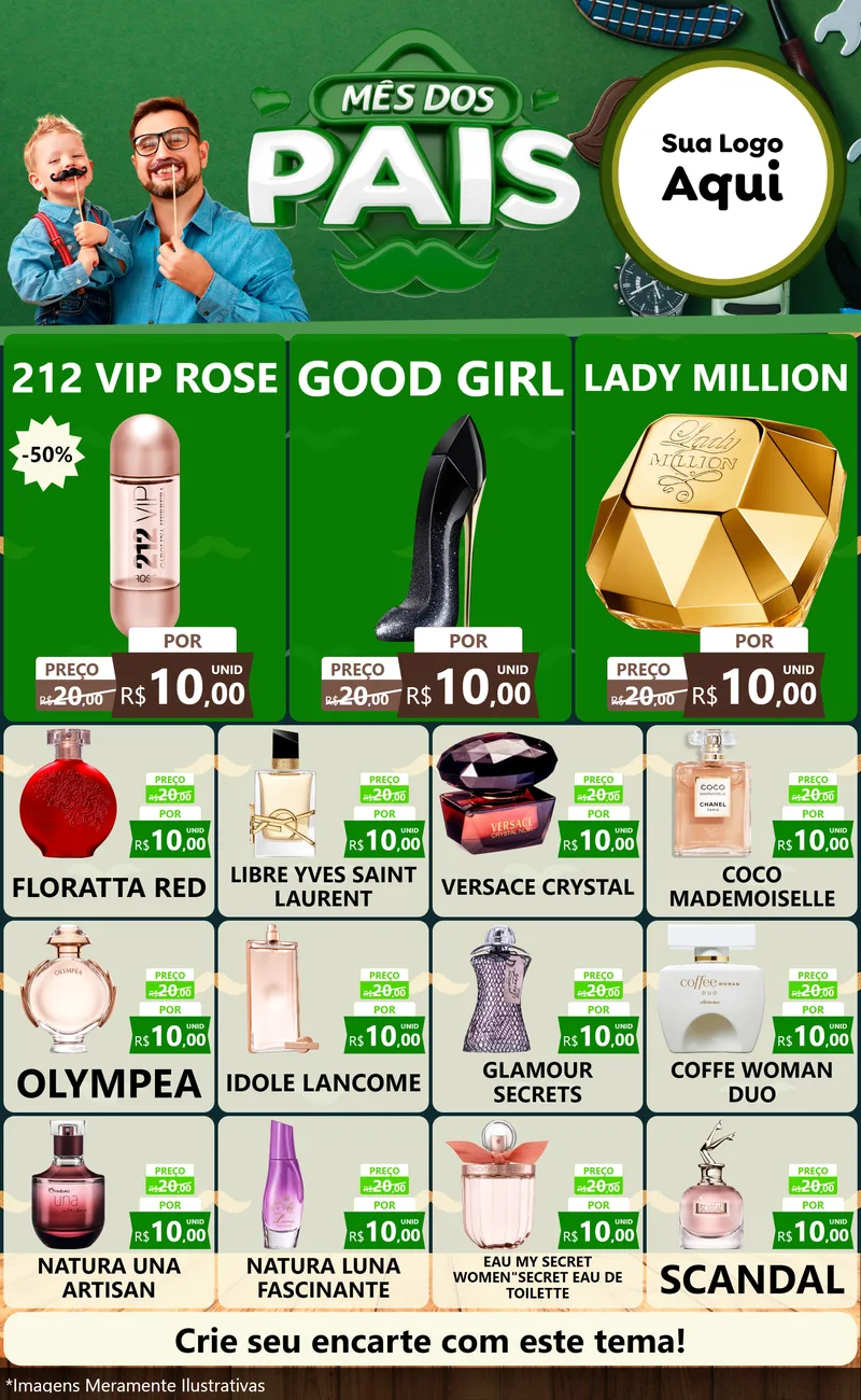 Modelo de Encarte para Encarte Grande com o tema Mês dos Pais para Perfumes