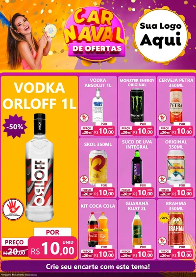 Modelo de Encarte para Encarte A4 Vertical com o tema Carnaval de Ofertas para Distribuidora de bebidas