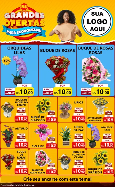 Modelo de Encarte para Encarte Grande com o tema Grandes Ofertas Para Economizar! para Floricultura e jardim