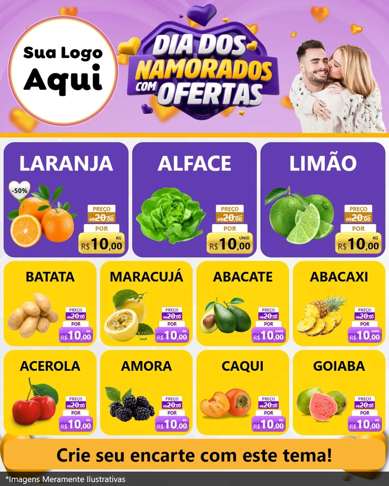 Modelo de Rede Social para Feed Instagram com o tema Dia Dos Namorados Com Ofertas para Hortifrúti