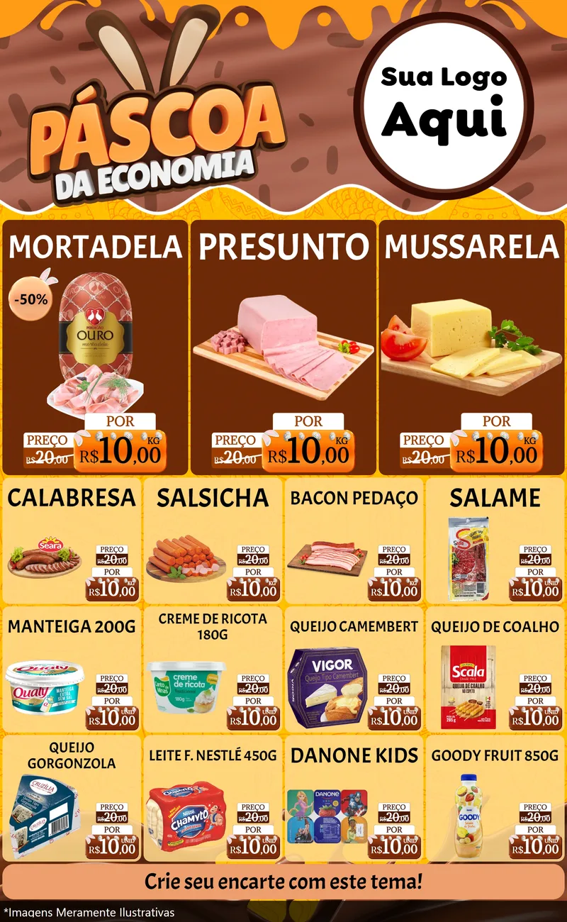 Modelo de Encarte para Encarte Grande com o tema Páscoa da Economia para Frios e Laticínios