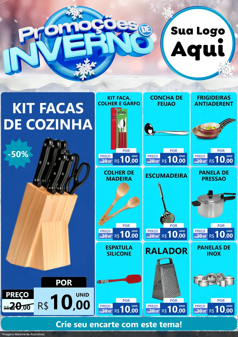 Modelo de Encarte para Encarte A4 Vertical com o tema Promoções de Inverno para Utilidades Domésticas
