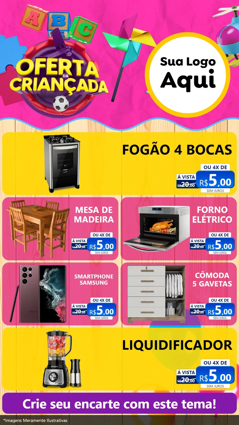 Modelo de TV para TV Vertical com o tema Oferta da Criançada para Móveis e Eletro