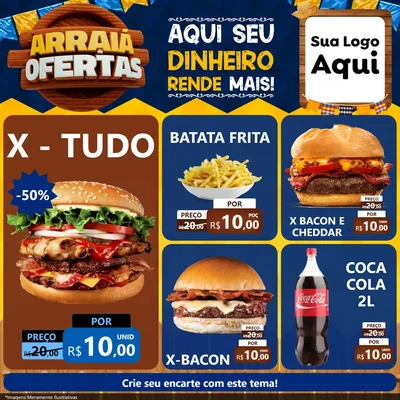 Modelo de Rede Social para Feed Facebook com o tema Arraiá de Ofertas - Junina para Hamburgueria