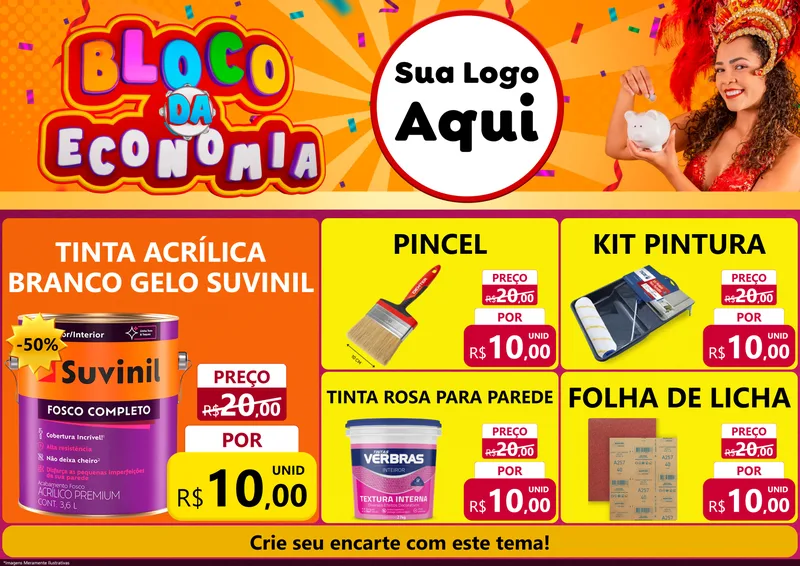 Modelo de Encarte para Encarte A4 Horizontal com o tema Bloco da Economia para Tintas e Ferramentas