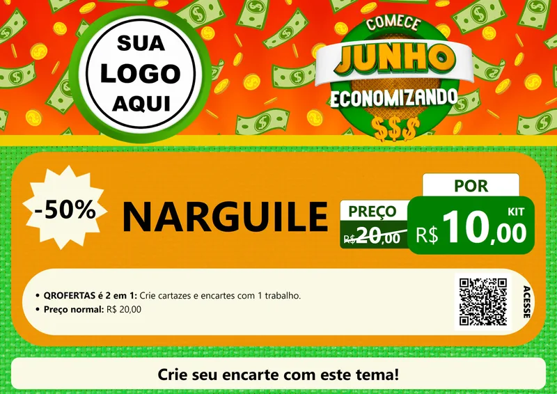 Modelo de Cartaz para Cartaz A4 Horizontal com o tema Comece Junho Economizando para Tabacaria