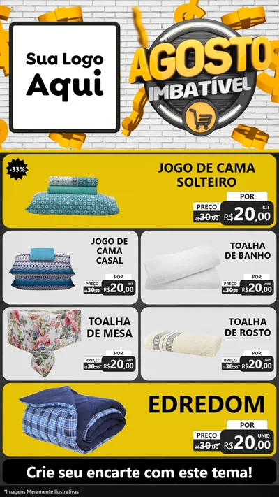 Modelo de TV para TV Vertical com o tema Agosto imbatível para Cama, Mesa e Banho