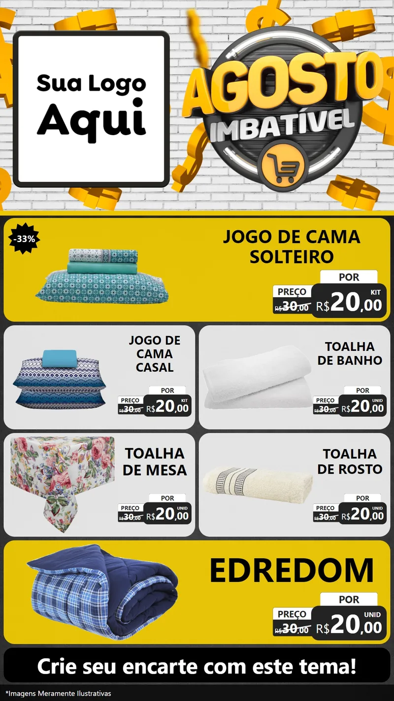 Modelo de TV para TV Vertical com o tema Agosto imbatível para Cama, Mesa e Banho